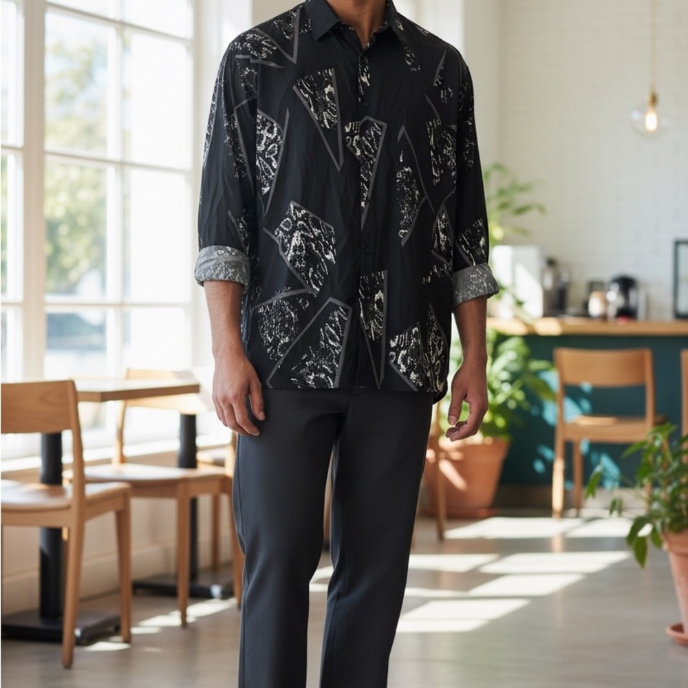 Men’s Vintage style Stylish Black and Gray Graphic Shirt Jacket new without tags - Picture 10 of 14